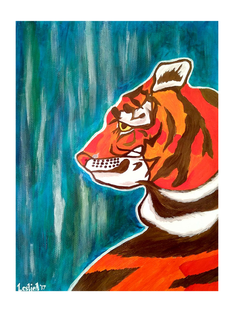 Artist Leslie Abraham. 'Lone Tiger' Artwork Image, Created in 2017, Original Watercolor. #art #artist