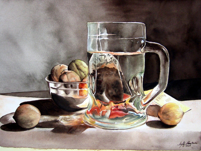 Leyla Munteanu  'The Morning Tea', created in 2006, Original Watercolor.