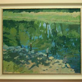 Lea Liblik: 'Fishermen', 2014 Oil Painting, Landscape. 