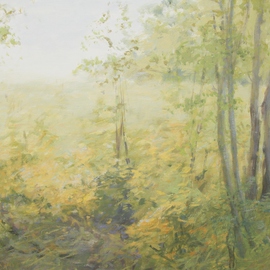 Lea Liblik: 'Waiting for Summer', 2013 Acrylic Painting, Landscape. Artist Description:  landscape, forrest, summer, impressionism, sun, light, bright, green, yellow ...