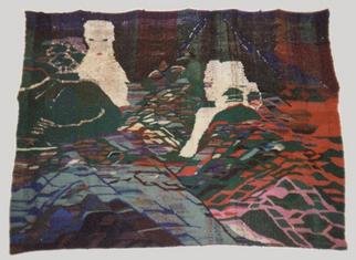 Libuse Mikova: 'Dream', 1992 Tapestry Art, Figurative. The Dream is about the desire of woman, who worked as the conservator in chantier in medieval site in Abbeay du Moncel, Pontpoint, France, 1990Material pure and synthetic wool, cotton, jute, golden string, 15  chemical.  Hand weaving after cartoon behind vertical loom, handmade. 1st step of the artwork is ...