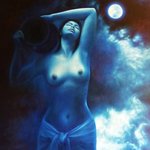 Original MODERNISM Contemporary Fine oil painting Blue by Lidia Kirov  By Lidia Kirov