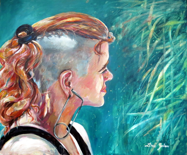 Artist Lina Golan. 'A Gitl With A Pin Earring' Artwork Image, Created in 2017, Original Painting Oil. #art #artist