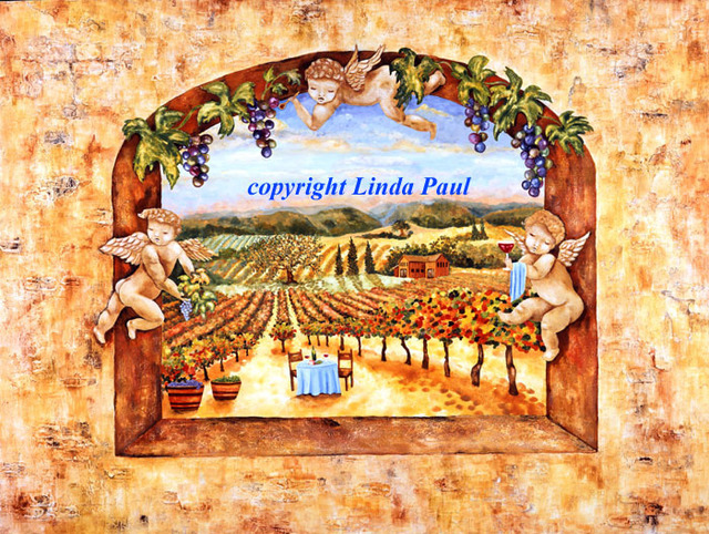 Artist Linda Paul. 'Angels In The Vines' Artwork Image, Created in 2009, Original Painting Tempera. #art #artist