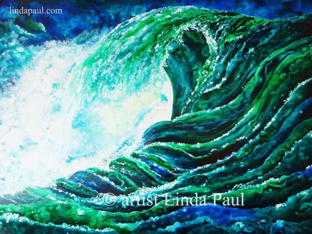 Artist Linda Paul. 'Ocean Waves Large Original Painting' Artwork Image, Created in 2015, Original Painting Tempera. #art #artist