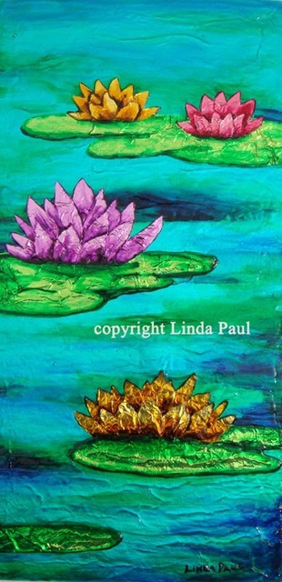 Artist Linda Paul. 'Water Lilies Vibrant Contemporary Art Painting' Artwork Image, Created in 2012, Original Painting Tempera. #art #artist