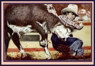 James Dailey: 'the bulldogger', 2010 Pencil Drawing, Americana.  western, rodeo, bulls, cowboys, equine   ...