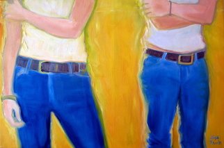 Lisa Reinke: 'Stance', 2007 Oil Painting, Figurative.  Ah, the welcoming stance of two young girls. My husband has already nicknamed it Diss Stance. Of course, he is looking at it from his memories of that age, and I from mine - at an age where gender relations are being sorted out ad nauseam. ...
