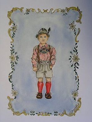 Lisa Parmeter: 'Bavarian Boy', 2006 Watercolor, Children.  Bavarian Boy and Girl in Tole style.  Boy in traditional Bavarian lederhosen and girl in dirndl.  ...