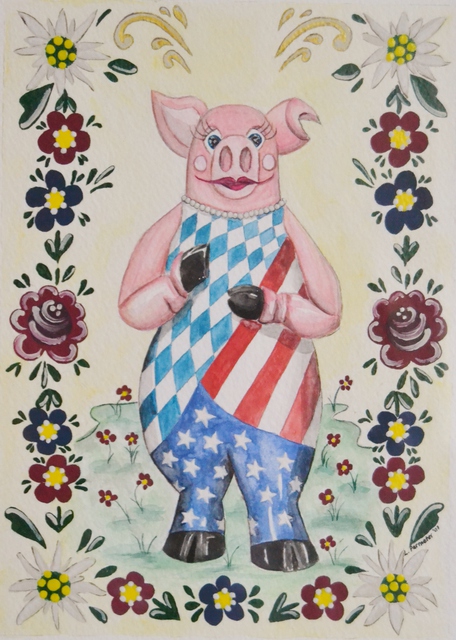 Lisa Parmeter  'German American Schwein Mascot', created in 2007, Original Watercolor.