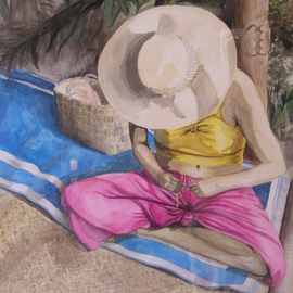 Lisa Parmeter Artwork Tahitian Basketweaver, 1996 Watercolor, Travel