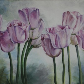 Yelyzaveta Kushnirova: 'tulips', 2023 Acrylic Painting, Floral. Artist Description: Tulips painted with acrylic...
