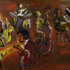 Liz Sutcliffe: 'Jazz Down at Tims', 2008 Oil Painting, Music. 