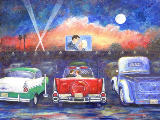 Linda Mears  'Drive In Movie', created in 2018, Original Painting Oil.