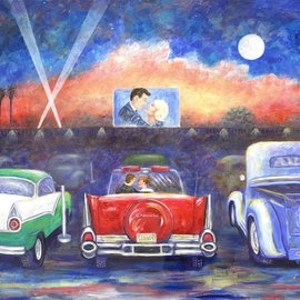 Linda Mears: 'drive in movie', 2018 Acrylic Painting, Automotive. 