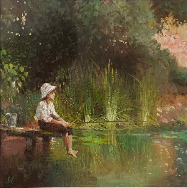 Artist Serge Akopov. 'Little Fisherman' Artwork Image, Created in 2019, Original Painting Oil. #art #artist