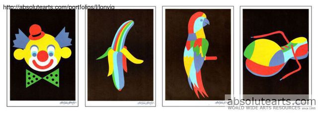 Artist Asbjorn Lonvig. '1200 Posters In Sets Of 4 Motifs Clown Banana Parrot Shoe' Artwork Image, Created in 2014, Original Painting Other. #art #artist