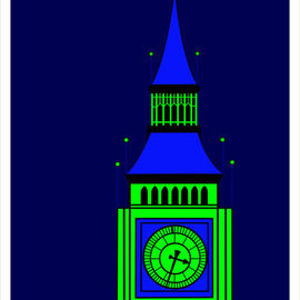 Big Ben green on blue By Asbjorn Lonvig
