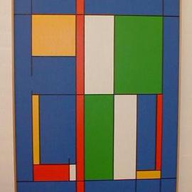 Asbjorn Lonvig: 'Composition C ', 2001 Acrylic Painting, Abstract. Artist Description: Composition red, yellow, green and blue with black lines.                                                                  ...