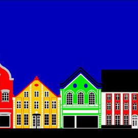 Asbjorn Lonvig: 'Denmark Fifty Seven  Haderslev Atmosphere', 2005 Acrylic Painting, Architecture. Artist Description: Four houses from Haderslev Images. ...
