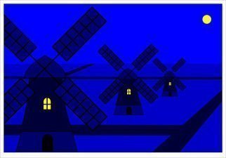 Asbjorn Lonvig: 'Netherlands Windmills', 2016 Other Printmaking, undecided.  Netherlands Windmills signed...