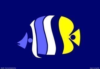 Asbjorn Lonvig: 'Pig Faced Butterfly Fish', 2006 Serigraph, Abstract.  Print on canvas. Numbered and signed.Wildlife - Inspired by Australia. By diving in the Great Barrier Reef, Queensland. ...