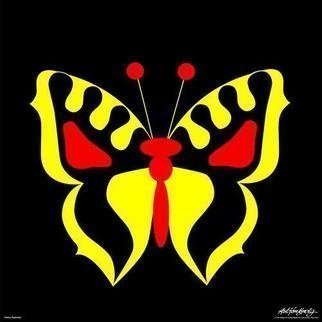 Asbjorn Lonvig: 'Yellow Butterfly print on paper or canvas', 2006 Serigraph, Abstract. Used in a logo to Hans Christian Andersen Festival Plays in The Funen Village in Odense, where Hans Christian Andersen was born in 1805. 2nd April to be exact. ...