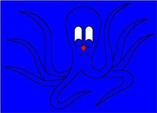 Asbjorn Lonvig: 'octopus in blue surroundings', 2002 Comic, Abstract. Illustration to the Children' s Book