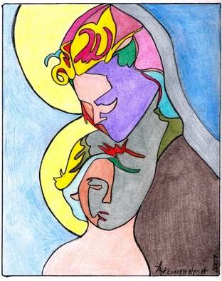 Loretta Nash: 'Madonna with child', 2007 Pencil Drawing, Abstract Figurative.  the passion of a mother holding her son who is the son of god.  the emotion of the image is express in the colors and the framing of the faces. ...