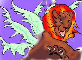 Loretta Nash: 'Revelation Lion', 2007 Computer Art, Biblical.  the lion from revelation. roaring and flashing a paw with claws while wings flare out it is an alsome drawing. ...