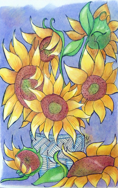 Loretta Nash  'More Sunflowers', created in 2017, Original Mixed Media.