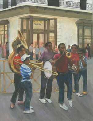 Lorrie Williamson: 'New Orleans 1985', 2006 Acrylic Painting, History.  A New Orleans street scene with a local band playing that jazz - - in the good old days. ...