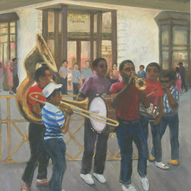 Lorrie Williamson: 'New Orleans 1985', 2006 Acrylic Painting, History. Artist Description:  A New Orleans street scene with a local band playing that jazz - - in the good old days. ...