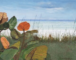 Lorrie Williamson: 'jupiter island at hobe sound', 2022 Acrylic Painting, Seascape. Cool breezes coming off the Ocean across the colorful foliage of the Sea Grape leaves and grasses are the inspiration for this peaceful painting on this semi- cloudy peaceful morning. ...