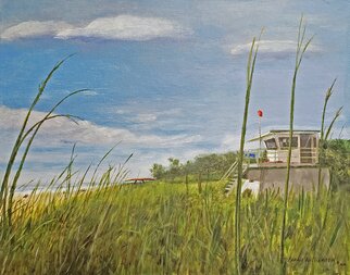 Lorrie Williamson: 'lifeguards at hobe sound beach', 2022 Acrylic Painting, Seascape. Red flag warns of dangerous rip currents, and the life guards are ready if someone  thinks it is just another beautiful day in Paradise ...