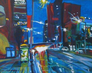 Claudette Losier: 'downtown night vison 5', 2023 Acrylic Painting, Cityscape. Night shot of city downtown areas. ...