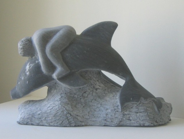 Artist Lou Lalli. 'Boy On A Dolphin' Artwork Image, Created in 2009, Original Sculpture Stone. #art #artist