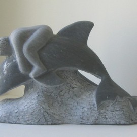 Lou Lalli: 'Boy on a Dolphin', 2009 Stone Sculpture, Figurative. Artist Description:  West Rutland Blue Marble         ...