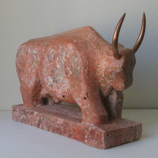 Lou Lalli: 'Red Bull II', 2008 Stone Sculpture, Figurative.       Persian travertine     ...