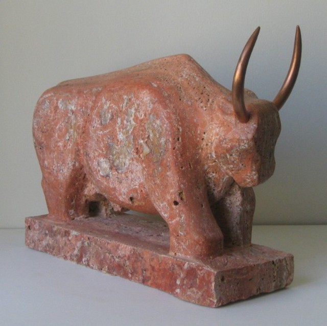 Lou Lalli  'Red Bull II', created in 2008, Original Sculpture Stone.