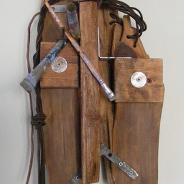 Louise Parenteau: 'HOCHELAGA', 2013 Mixed Media Sculpture, Mask. Artist Description:  Wood, leather, found objects.    ...