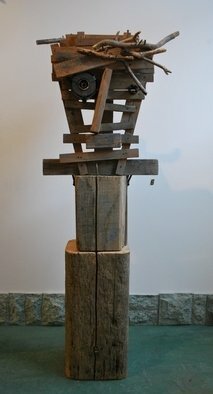 Louise Parenteau: 'X', 2007 Mixed Media Sculpture, Representational.       Scrap material: Wood, metal, cloth, found objects.    Scrap material:wood, metal, leather, found objects      ...