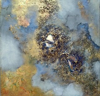 Lynda Stevens: 'golden cloud', 2016 Mixed Media, Abstract Figurative. Mixed- media piece on canvas, using clay, acrylic and enamel paint. . the golden cloudy areas veil the landscape underneath ...