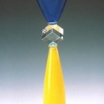 Cobalt and Yellow Double Cone Cube Sculpture By Lawrence Tuber