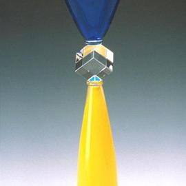 Cobalt and Yellow Double Cone Cube Sculpture