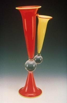 Lawrence Tuber: 'Orange and Apple Vessel Family', 2002 Blown Glass, Abstract. Blown and Optical Glass Construction...