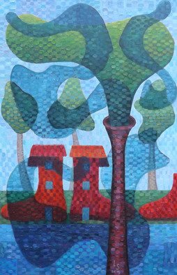 Luana Stebule: 'property footsteps', 2018 Oil Painting, Fantasy. shoe house shapes...