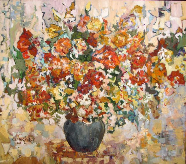 Artist Lubov Meshulam Lemkovitch. 'Flower Abstract' Artwork Image, Created in 2005, Original Painting Oil. #art #artist