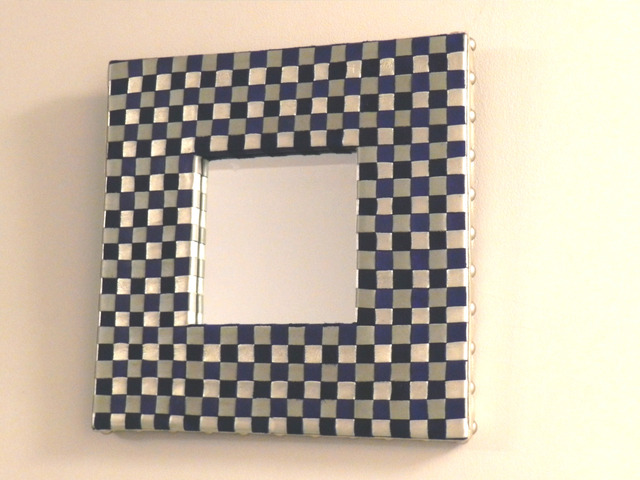 Evelyne Parguel  'Blue And Golden Beige Lambskin Wall Mirror', created in 2014, Original Ceramics Other.