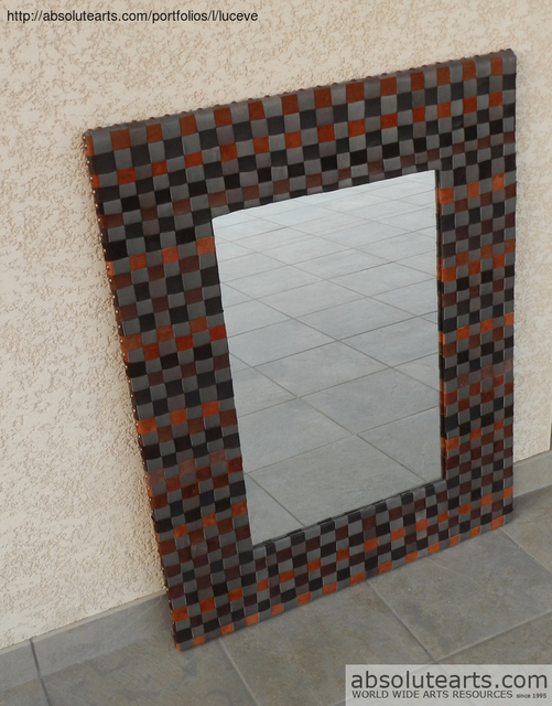Evelyne Parguel  'Brown And Grey Leather Mirror', created in 2013, Original Ceramics Other.